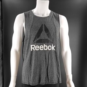 Reebok Mens Training Tank Top Gray Heathered Graphic Logo Muscle Tee XXL New